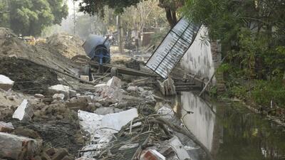 Debris near an under-construction drain in Pratap Vihar’s Sector 12, where a wall collapsed between 1am and 2am on Wednesday, killing three daily wagers and injuring two. (Sakib Ali/HT Photo) Debris near an under-construction drain in Pratap Vihar’s Sector 12, where a wall collapsed between 1am and 2am on Wednesday, killing three daily wagers and injuring two. (Sakib Ali/HT Photo)