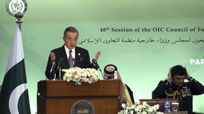 Chinese foreign minister Wang Yi made the comments on Jammu & Kashmir while speaking at the opening ceremony of a meeting of the council of foreign ministers of the Organisation of Islamic Cooperation (OIC) hosted by Pakistan on Tuesday. (AP) Chinese foreign minister Wang Yi made the comments on Jammu & Kashmir while speaking at the opening ceremony of a meeting of the council of foreign ministers of the Organisation of Islamic Cooperation (OIC) hosted by Pakistan on Tuesday. (AP)