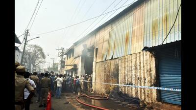 Police personnel and rescue team inspect the site where 11 Bihar labourers were charred to death after a fire broke out at a warehouse in Hyderabad on Wednesday. (ANI) Police personnel and rescue team inspect the site where 11 Bihar labourers were charred to death after a fire broke out at a warehouse in Hyderabad on Wednesday. (ANI)