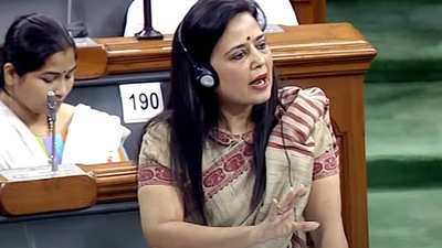 Mahua Moitra speaks in the Lok Sabha during the second part of Budget Session of Parliament, in New Delhi on Tuesday. Mahua Moitra speaks in the Lok Sabha during the second part of Budget Session of Parliament, in New Delhi on Tuesday.
