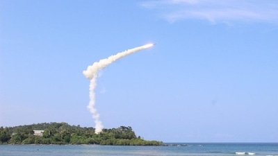 BrahMos supersonic cruise missile being launched from Andaman and Nicobar on Wednesday. (ANI)