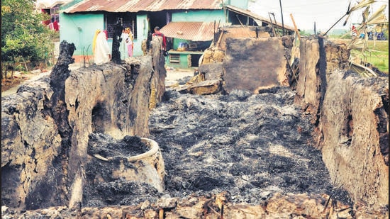 Eight people were burnt to death in the Rampurhat area of Birbhum on Monday night after a mob set houses on fire following the killing of TMC leader Bhadu Sheikh. (HT photo) Eight people were burnt to death in the Rampurhat area of Birbhum on Monday night after a mob set houses on fire following the killing of TMC leader Bhadu Sheikh. (HT photo)