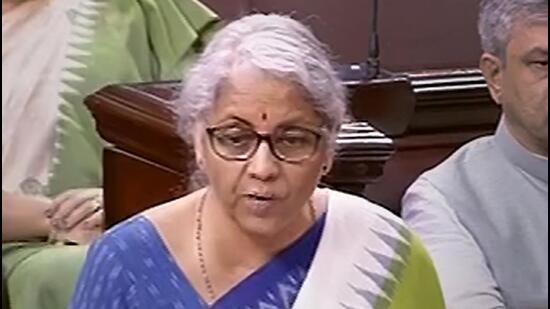 Union finance minister Nirmala Sitharaman speaks in the Rajya Sabha during the second part of Budget Session of Parliament, in New Delhi on Wednesday. (PTI) Union finance minister Nirmala Sitharaman speaks in the Rajya Sabha during the second part of Budget Session of Parliament, in New Delhi on Wednesday. (PTI)