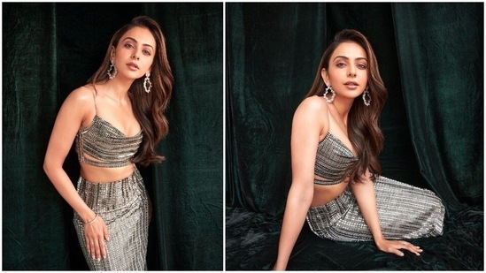 Rakul Preet has been acing every promotional look for all her upcoming films - Attack and Runway 34. The actor once again made jaws drop as she stepped out looking like a diva in a platinum bralette and skirt set.(Instagram/@rakulpreet)