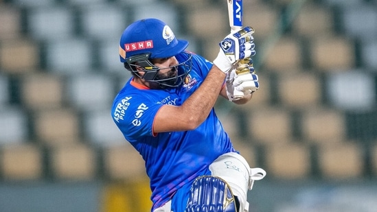 Mumbai Indians captain Rohit Sharma in the nets. (Mumbai Indians ) Mumbai Indians captain Rohit Sharma in the nets. (Mumbai Indians )