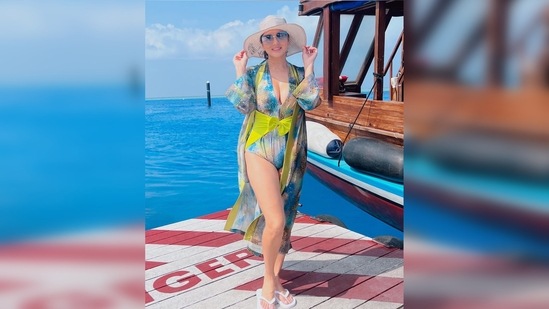 Sunny Leone shared the pictures on her Instagram handle and captioned her post, "Out at sea in this cute suit!."(Instagram/@sunnyleone)