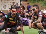 KKR's Mohammad Nabi (L) with Sunil Narine.(Twitter/KKRiders) KKR's Mohammad Nabi (L) with Sunil Narine.(Twitter/KKRiders)