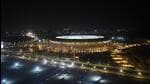 An aerial view of the illuminated Atal Bihari Vajpayee stadium in Lucknow where the Yogi government 2.0 will take oath on Friday. (Deepak Gupta/HT Photo) An aerial view of the illuminated Atal Bihari Vajpayee stadium in Lucknow where the Yogi government 2.0 will take oath on Friday. (Deepak Gupta/HT Photo)