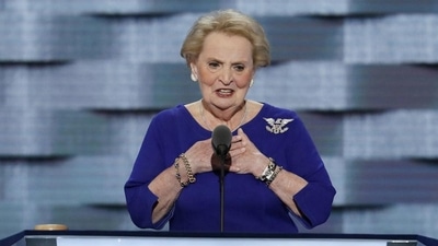 Former Secretary of State Madeleine Albright speaks during the second day of the Democratic National Convention in Philadelphia, July 26, 2016. Albright has died of cancer, her family said Wednesday. ((AP Photo/J. Scott Applewhite, File)) Former Secretary of State Madeleine Albright speaks during the second day of the Democratic National Convention in Philadelphia, July 26, 2016. Albright has died of cancer, her family said Wednesday. ((AP Photo/J. Scott Applewhite, File))