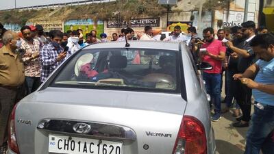 The victims were riding a Hyundai Verna when they were shot by three assailants at Kalka Chowk in Ambala City on March 25, 2021. (HT File Photo)