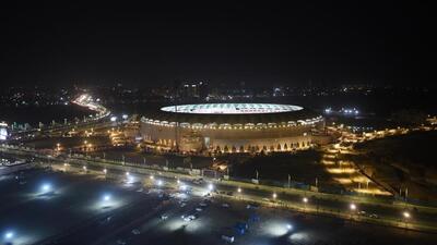 An aerial view of the illuminated Atal Bihari Vajpayee stadium in Lucknow where the Yogi government 2.0 will take oath on Friday. (Deepak Gupta/HT Photo) An aerial view of the illuminated Atal Bihari Vajpayee stadium in Lucknow where the Yogi government 2.0 will take oath on Friday. (Deepak Gupta/HT Photo)