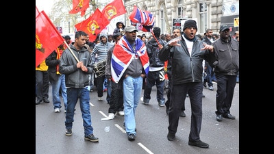 Tamil protesters march through Westminster, London, on April 11, 2009. They were calling for a ceasefire between Sri Lankan forces and Tamil Tiger separatists. (Shutterstock) Tamil protesters march through Westminster, London, on April 11, 2009. They were calling for a ceasefire between Sri Lankan forces and Tamil Tiger separatists. (Shutterstock)
