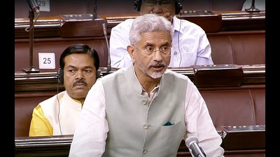 External affairs minister S Jaishankar speaks in Rajya Sabha during the second part of the Budget Session of Parliament, in New Delhi on Thursday. (ANI) External affairs minister S Jaishankar speaks in Rajya Sabha during the second part of the Budget Session of Parliament, in New Delhi on Thursday. (ANI)