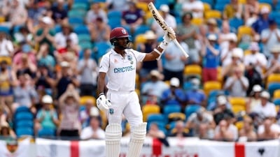 West Indies' Kraigg Brathwaite celebrates his 150-run-knock against England (Action Images via Reuters)