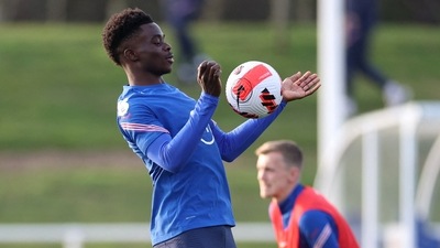 England's Bukayo Saka during training (Action Images via Reuters)