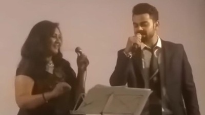 The image, taken from an old video, shows Virat Kohli singing Jo Wada Kiya Woh Nibhana Pad. (Screengrab) The image, taken from an old video, shows Virat Kohli singing Jo Wada Kiya Woh Nibhana Pad. (Screengrab)