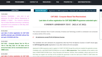 CUSAT CAT 2022: PG exam from May 14, UG exam date will be announced later