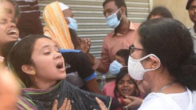Birbhum violence: West Bengal chief minister Mamata Banerjee speaks with relatives of people who lost their lives in the attack at Bogtui village, Rampurhat, Birbhum district, on Thursday. (CMO photo) Birbhum violence: West Bengal chief minister Mamata Banerjee speaks with relatives of people who lost their lives in the attack at Bogtui village, Rampurhat, Birbhum district, on Thursday. (CMO photo)