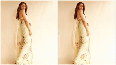 Styled by fashion stylist Anshika Verma, Rakul Preet went minimal on the makeup to complement her traditional ensemble. In pink eyeshadow, mascara-laden eyelashes, drawn eyebrows, contoured cheeks and a shade of nude lipstick, Rakul Preet looked just too gorgeous. (Instagram/@rakulpreet)