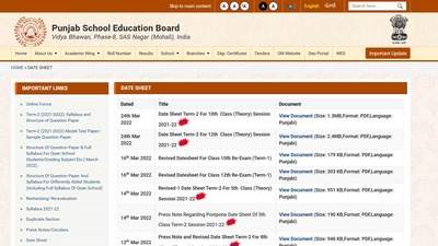 Punjab Board date sheet for class 10 and 12 board exams released at pseb.ac.in Punjab Board date sheet for class 10 and 12 board exams released at pseb.ac.in
