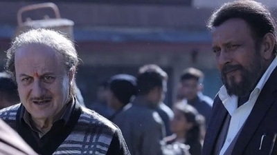 Anupam Kher and Mithun Chakraborty in a still from The Kashmir Files. Anupam Kher and Mithun Chakraborty in a still from The Kashmir Files.