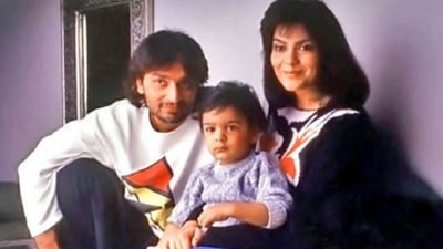 Zeenat Aman and Mazhar Khan with their son.
