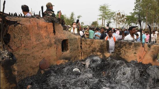 Birbhum, violence: Brunt house of Fatik Sheikh at Bogtui village of West Bengal’s Birbhum district. (Samir Jana/HT Photo)