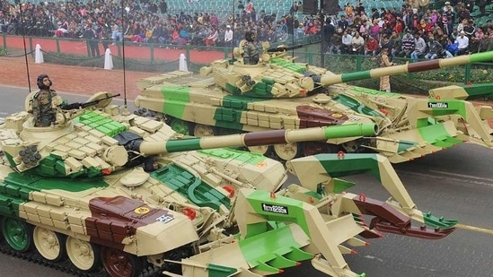 File photo of Indian Army T-72 tanks equipped with mine ploughs during Republic Day parade. File photo of Indian Army T-72 tanks equipped with mine ploughs during Republic Day parade.