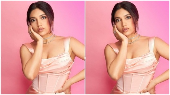In silver chokers and rings from the shelves of Azotiique and Karishma Joolry, Bhumi added more glam to her look.(Instagram/@bhumipednekar)
