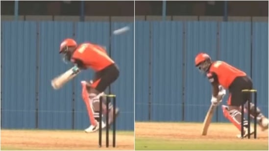 Nicholas Pooran dodges an Umran Malik bouncer. (Twitter)