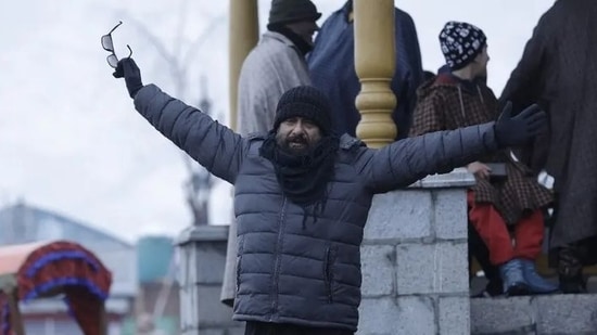 Vivek Agnihotri on sets of The Kashmir Files during the shooting of the film in Kashmir.