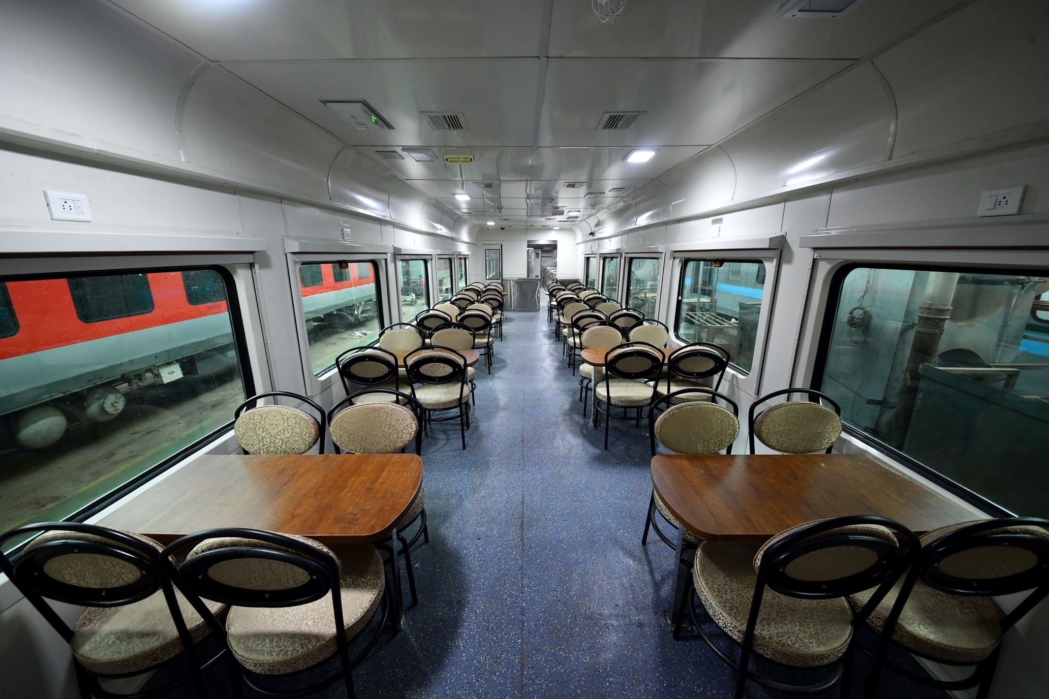 The dining car has been upgraded with new chairs and wooden tables (ICF Chennai) The dining car has been upgraded with new chairs and wooden tables (ICF Chennai)