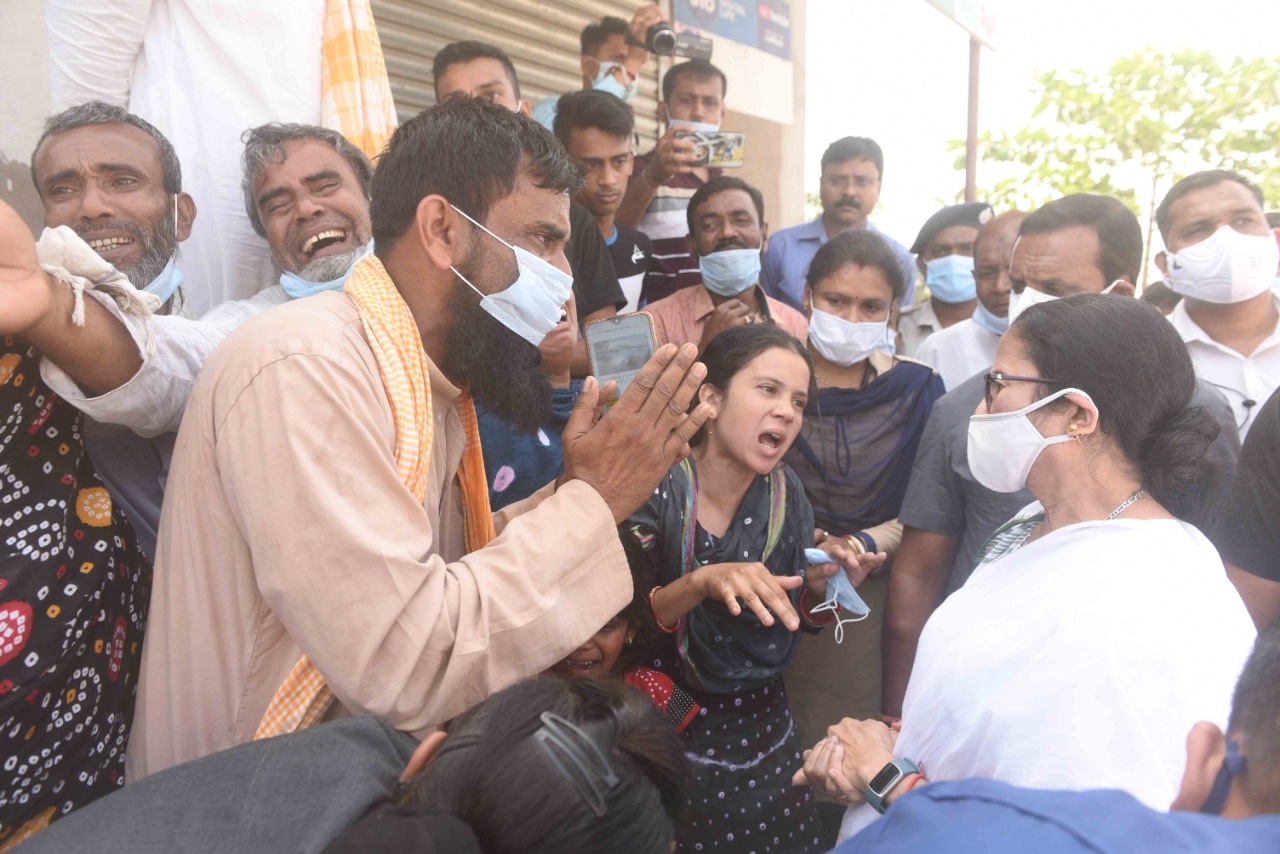 Chief minister Mamata Banerjee interacts with family members of victims at Bogtui village in Rampurhat of Birbhum district on Thursday. (Sourced) Chief minister Mamata Banerjee interacts with family members of victims at Bogtui village in Rampurhat of Birbhum district on Thursday. (Sourced)