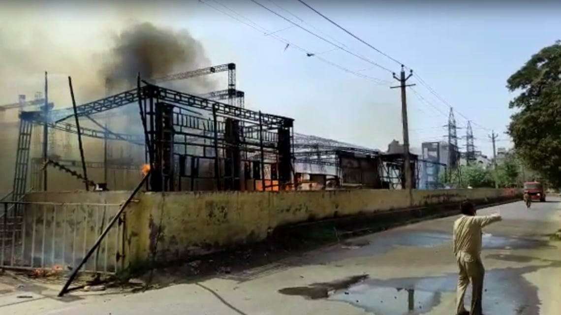 A video grab of the fire at Rohini in Delhi on Thursday.