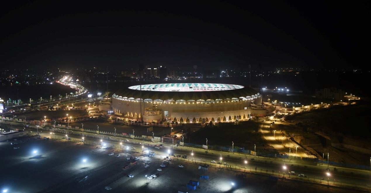 Lucknow's Ekana Stadium gears up for the oath-taking ceremony of UP's CM-designate Yogi Adityanath on Friday, March 25, 2022. (Photo by Deepak Gupta/Hindustan Times)