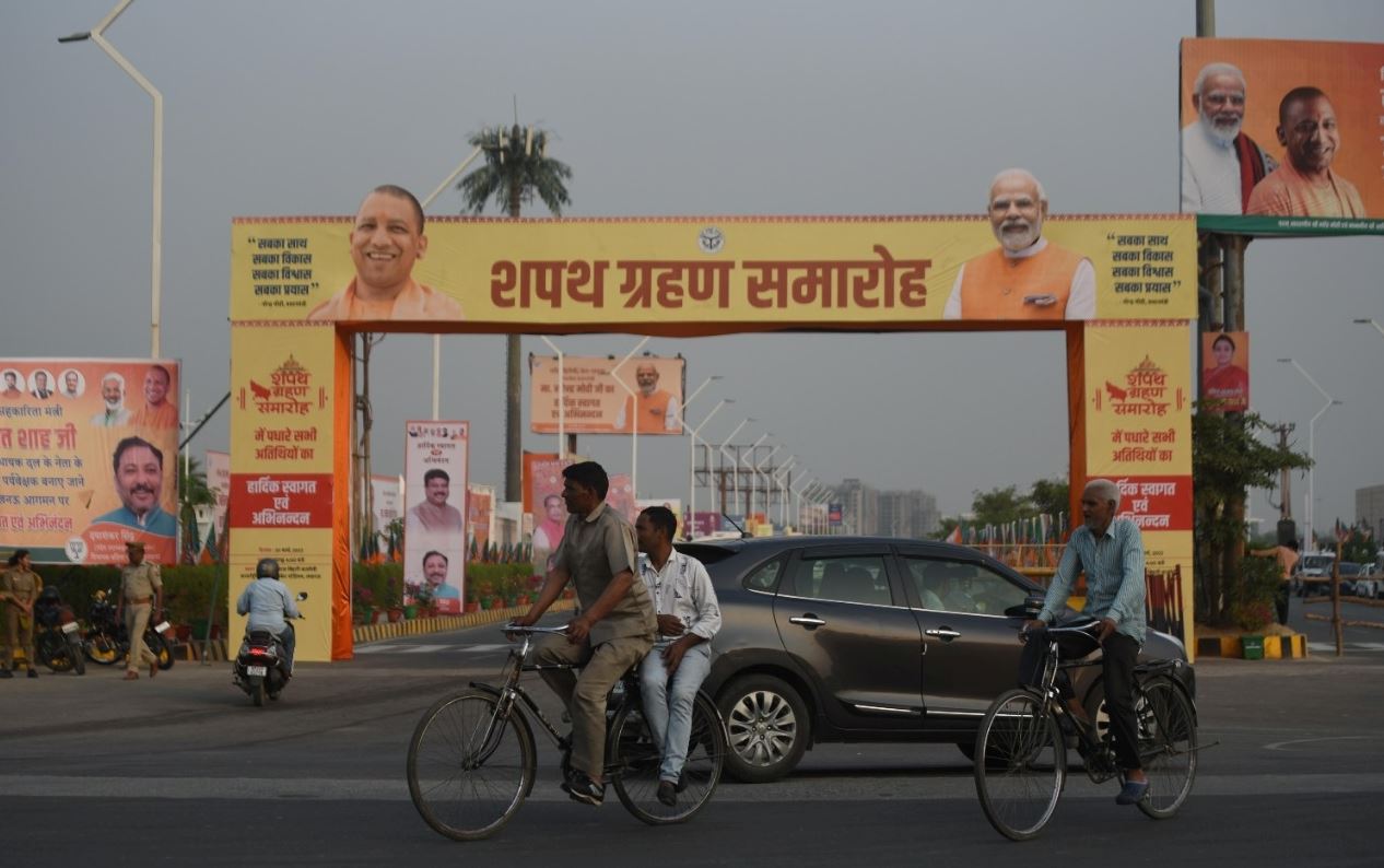 Yogi Adityanath is the going to the first political leader to take oath as the chief minister of Uttar Pradesh for a second straight term. (Photo by Deepak Gupta/Hindustan Times)