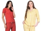Striped pajama-shirt set can be a night wear as well as lounge wear.&nbsp;