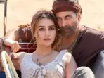 Akshay Kumar and Kriti Sanon in a still from Bachchhan Paandey. Akshay Kumar and Kriti Sanon in a still from Bachchhan Paandey.