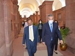 NSA Ajit Doval with State Councilor Wang Yi at PMO this morning. NSA Ajit Doval with State Councilor Wang Yi at PMO this morning.