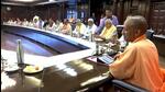 Chief minister Yogi Adityanath chairing the first meeting of his new council of ministers. (ANI) Chief minister Yogi Adityanath chairing the first meeting of his new council of ministers. (ANI)