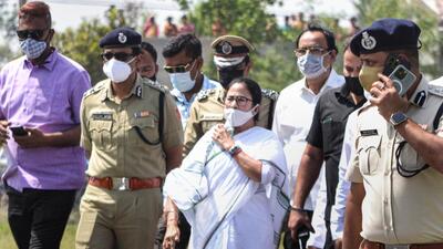 West Bengal CM Mamata Banerjee on her way to visit those affected after violence broke out at Bogtui village on Tuesday morning in Birbhum district, on Thursday. (PTI PHOTO.) West Bengal CM Mamata Banerjee on her way to visit those affected after violence broke out at Bogtui village on Tuesday morning in Birbhum district, on Thursday. (PTI PHOTO.)
