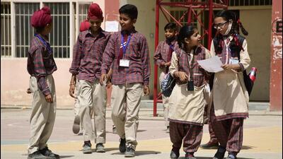 As many as 48,638 Class 5 students appeared for the Punjab School Education Board (PSEB) second-term English examination. (Harsimar Pal Singh/HT)
