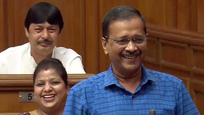 Delhi chief minister Arvind Kejriwal during his address in the state assembly on Thursday. (ANI Photo)