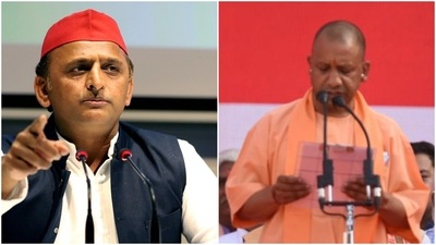 Akhilesh Yadav claimed the stadium where Yogi Adityanath took oath as the UP chief minister was built by the Samajwadi Party government. (HT/Deepak Gupta)