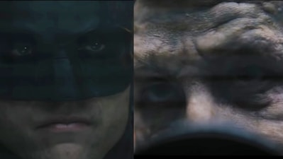 Robert Pattinson as Batman and Barry Keoghan as the Joker in Matt Reeves' The Batman. Robert Pattinson as Batman and Barry Keoghan as the Joker in Matt Reeves' The Batman.