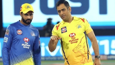 Ravindra Jadeja and MS Dhoni. (CSK Twitter) Ravindra Jadeja and MS Dhoni. (CSK Twitter)