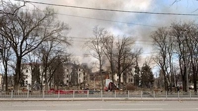 A view shows Donetsk Regional Theatre of Drama destroyed by an airstrike amid Russia's invasion of Ukraine, in Mariupol (Reuters)
