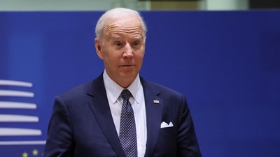 US President Joe Biden attends a European Union leaders summit amid Russia's invasion of Ukraine, in Brussels.