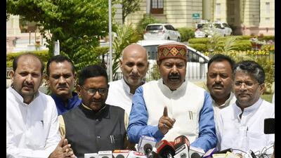 RJD legislators interacts with the media outside the Bihar assembly on Friday. (Santosh Kumar/HT Photo) RJD legislators interacts with the media outside the Bihar assembly on Friday. (Santosh Kumar/HT Photo)