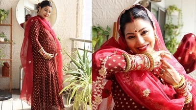 Debina Bonnerjee has shared pictures from her Saadh ceremony. Debina Bonnerjee has shared pictures from her Saadh ceremony. 